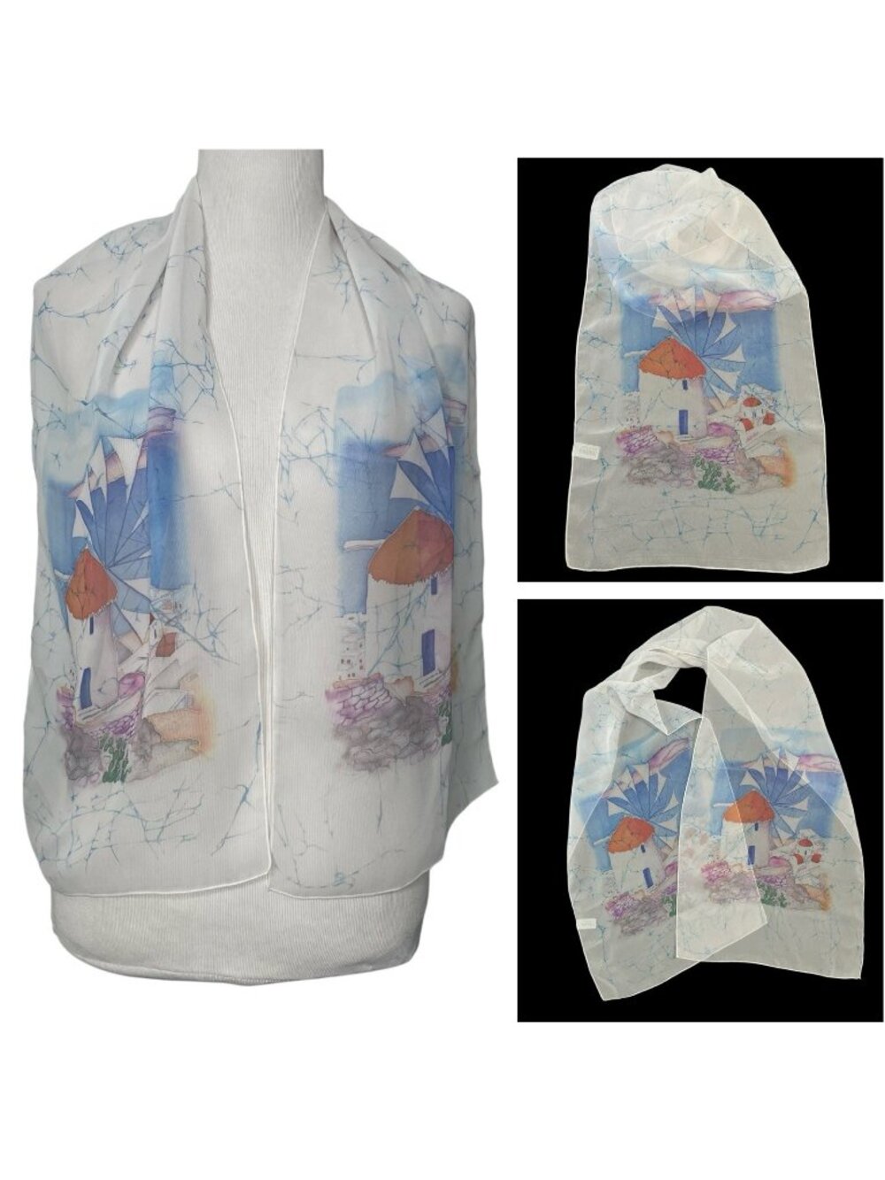 Ifasma Greek Scarf Wearable Art Sheer Windmill Design Rectangle Boho Shawl